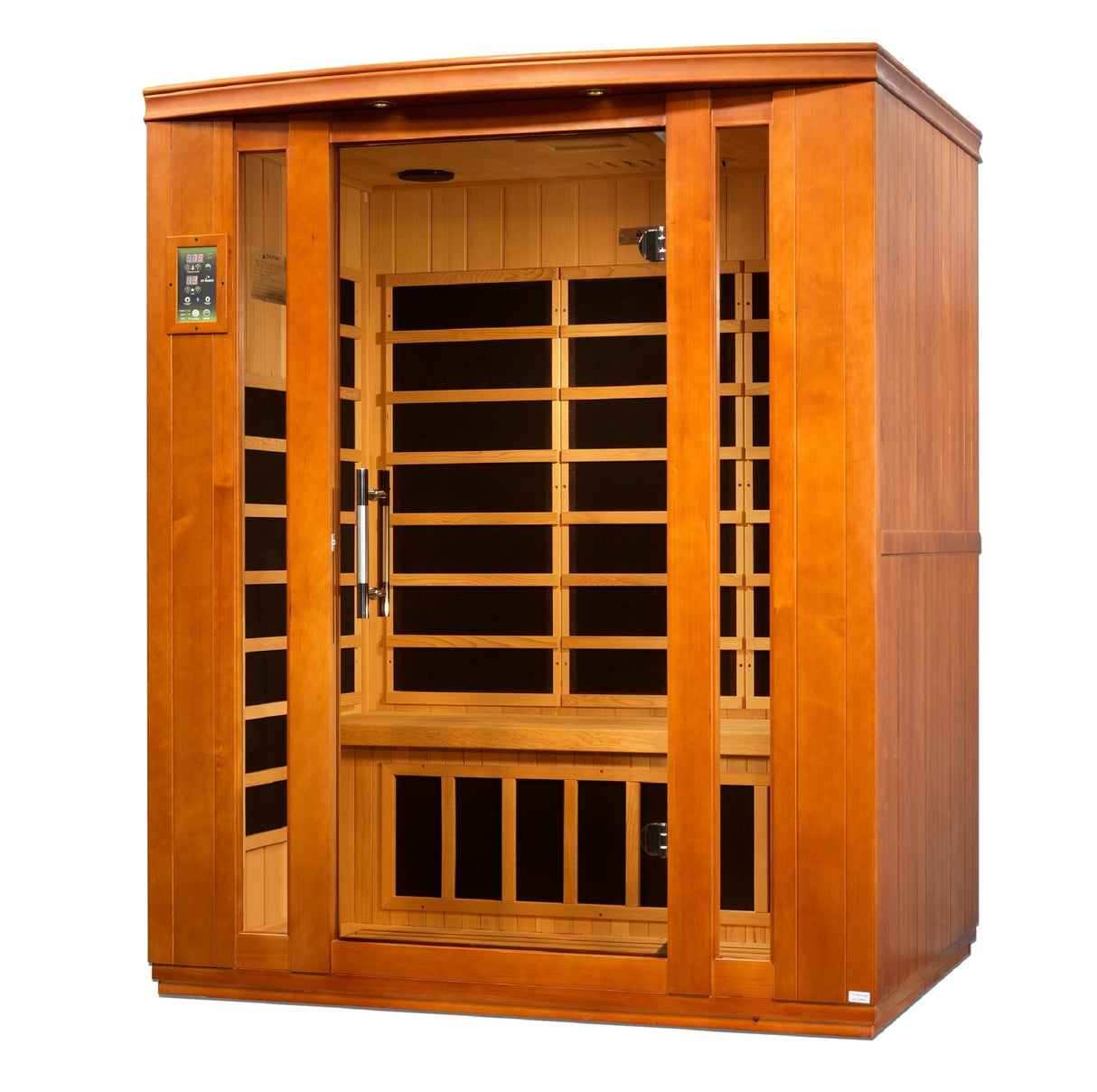 infrared sauna Dynamic Bellagio 3-person low EMF far infrared model made from Canadian hemlock, angled front-right view