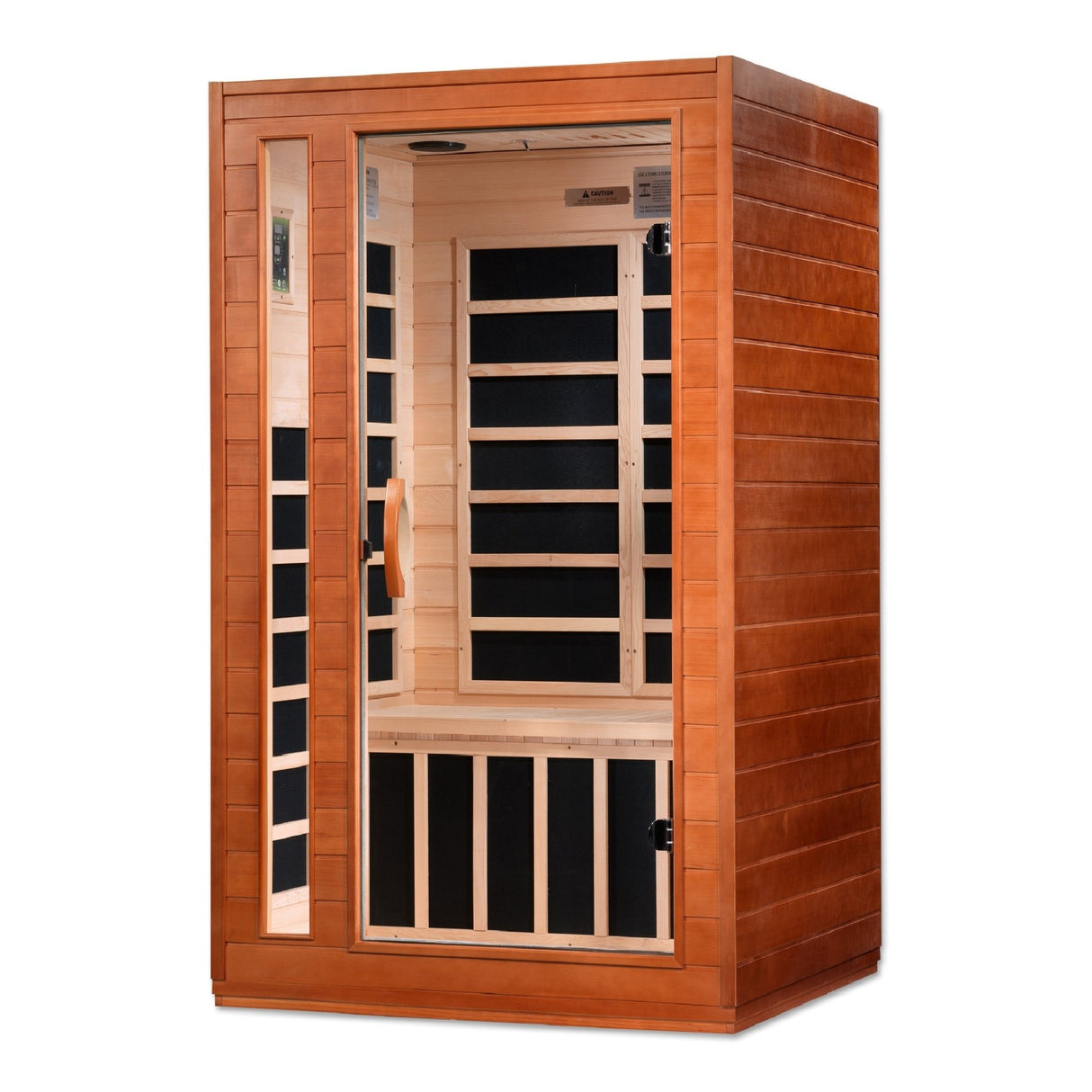 infrared sauna Dynamic Cardoba 2-person low EMF far infrared model made from Canadian hemlock, angled front-right view