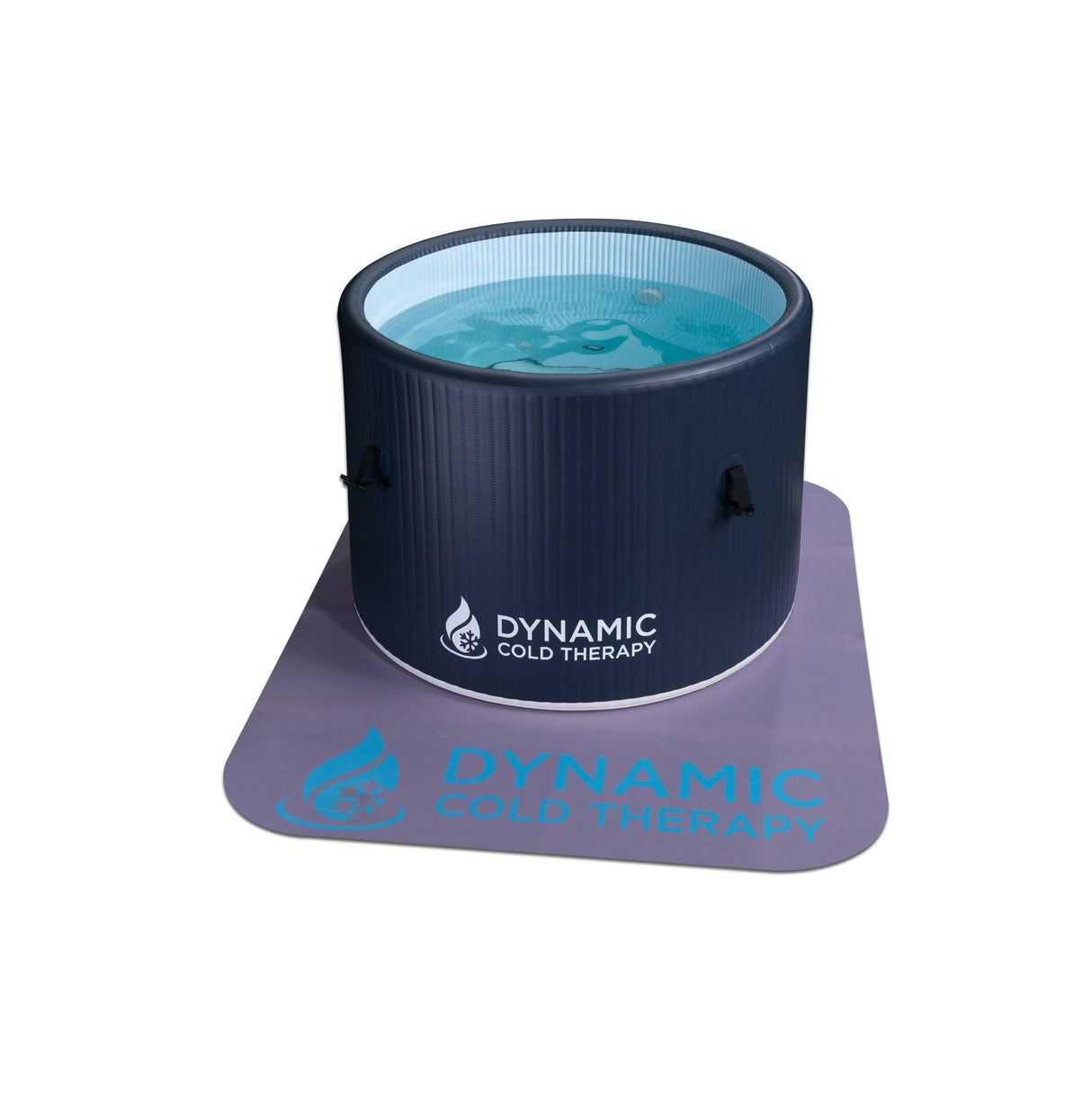 cold plunge Dynamic Cold Therapy inflatable barrel model with anti-slip mat, front-right view