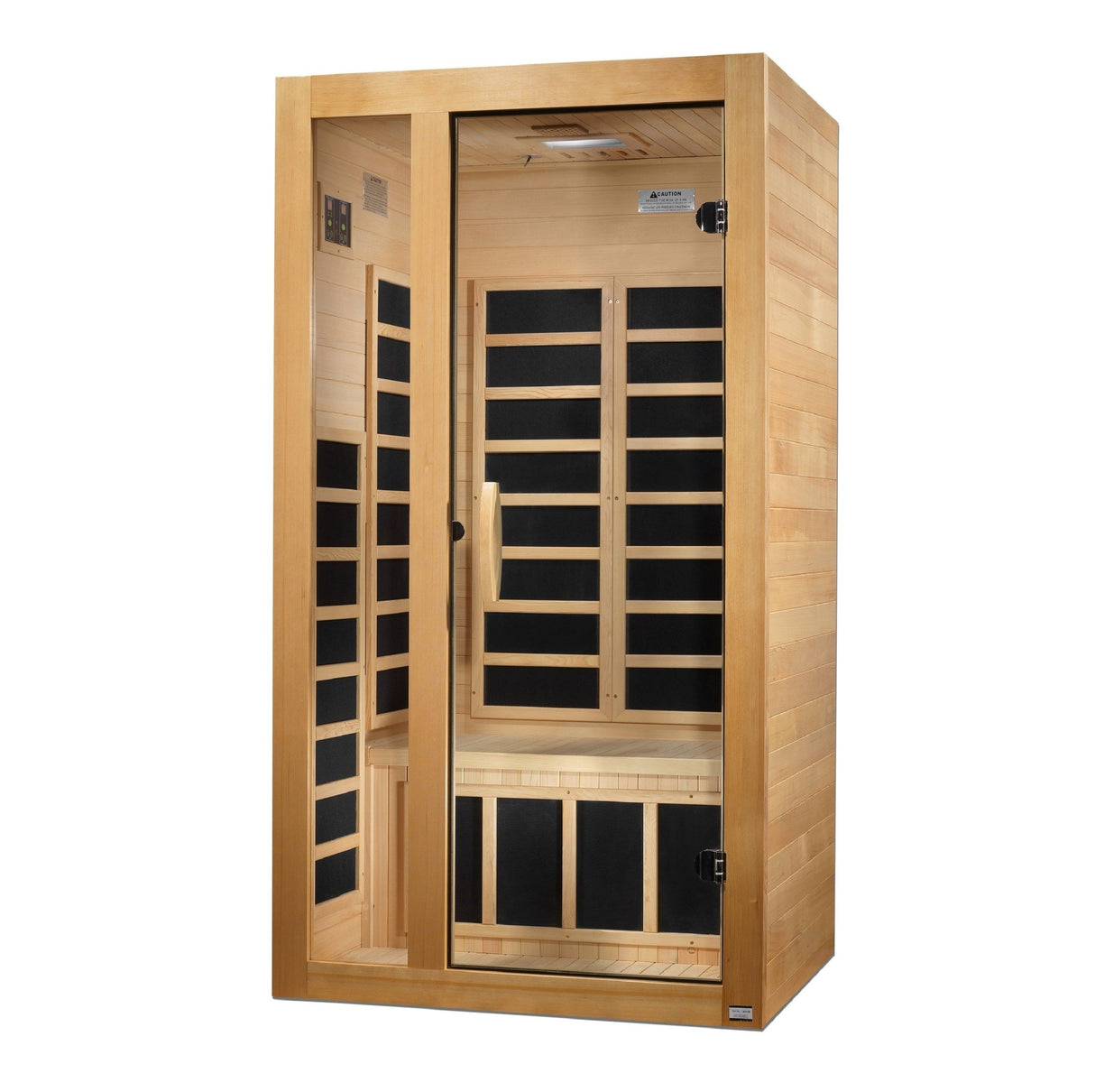 infrared sauna Dynamic Gracia 1 to 2 person low EMF far infrared model made from Canadian hemlock, angled front-right view