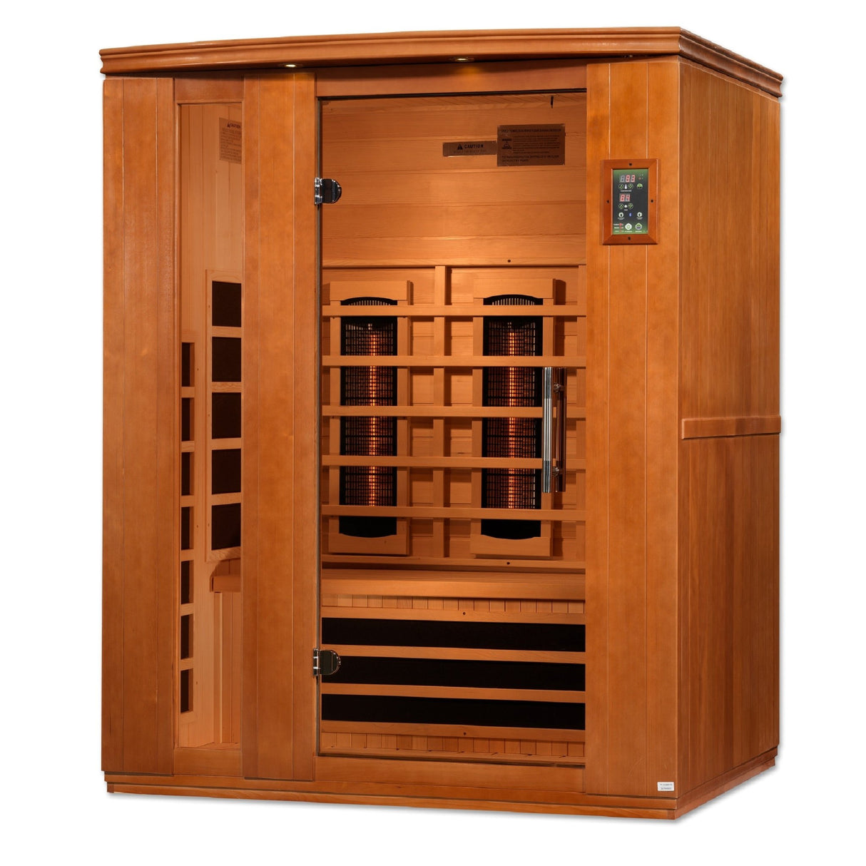 infrared sauna Dynamic Lugano 3-person full-spectrum model made from Canadian hemlock, angled front-right view