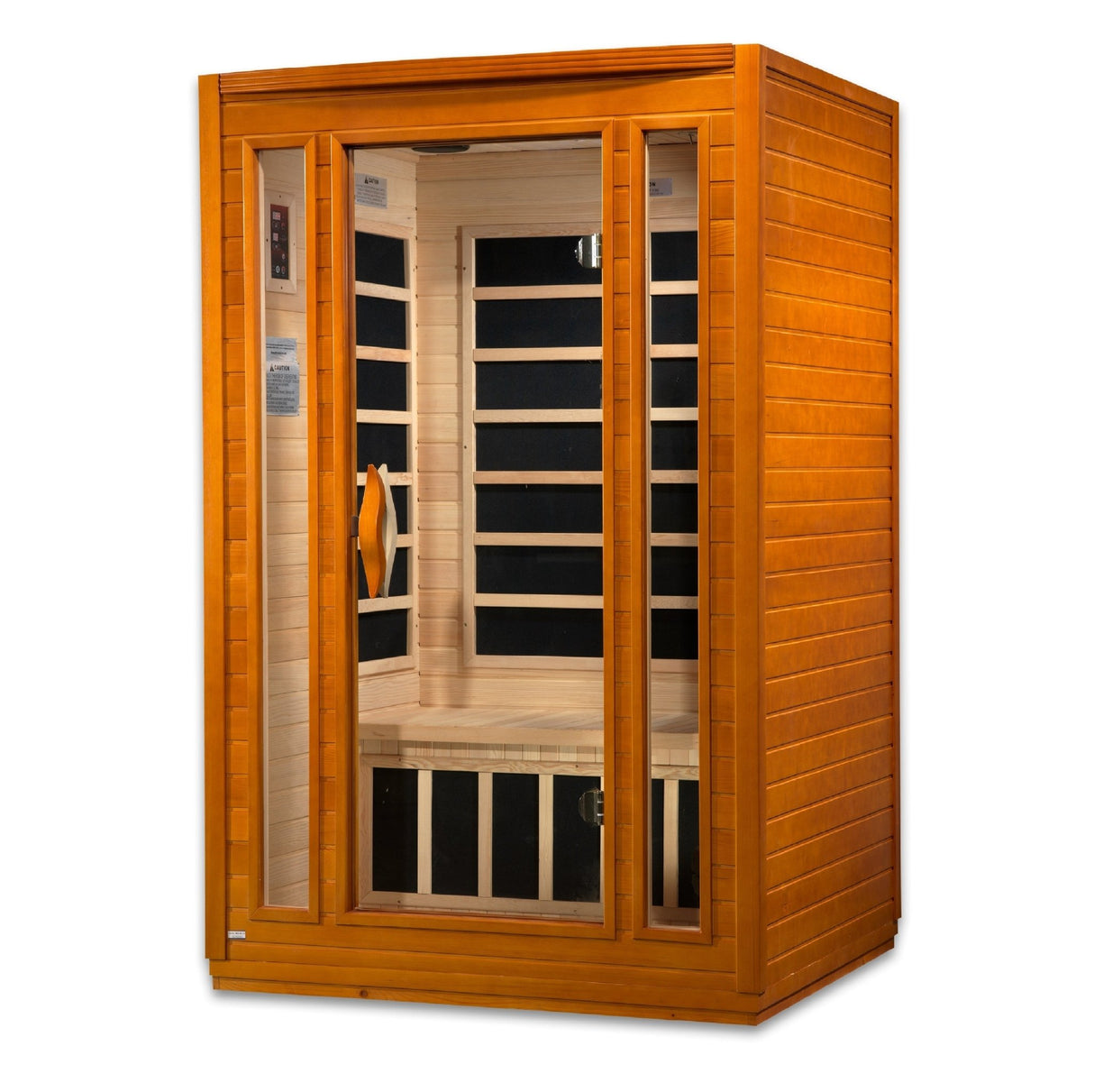 infrared sauna Dynamic San Marino 2-person low EMF far infrared model made from Canadian hemlock, angled front-right view