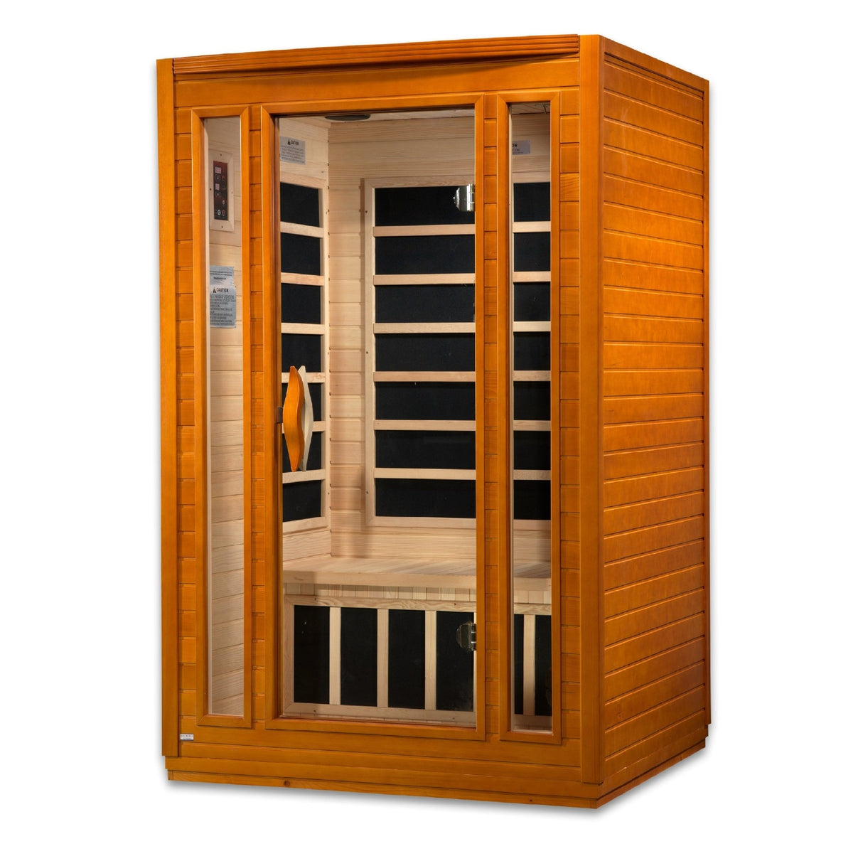 infrared sauna Dynamic San Marino Elite 2-person ultra low EMF far infrared model made from hemlock, front-right view