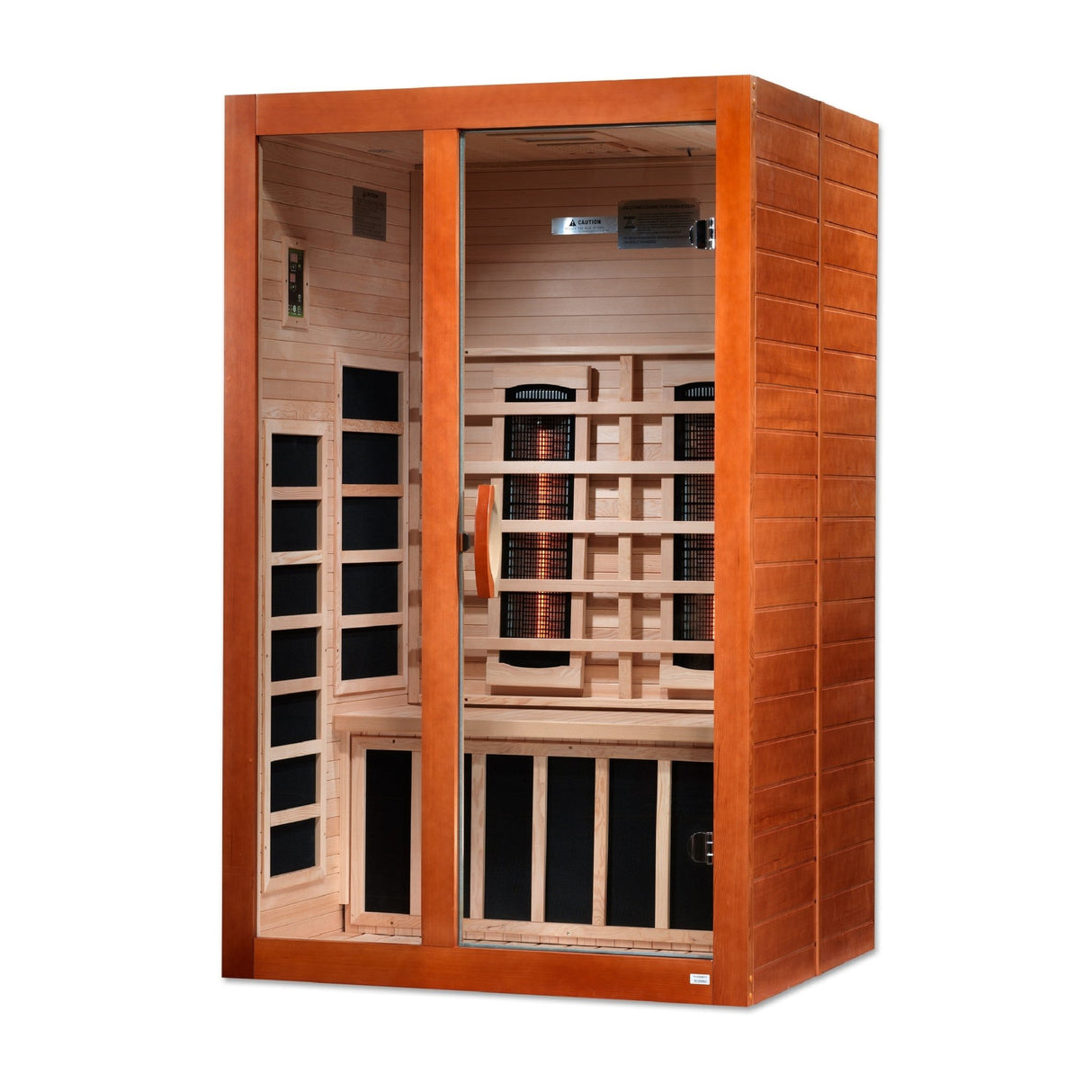 infrared sauna Dynamic Santiago 2-person full-spectrum model made from Canadian hemlock, angled front-right view