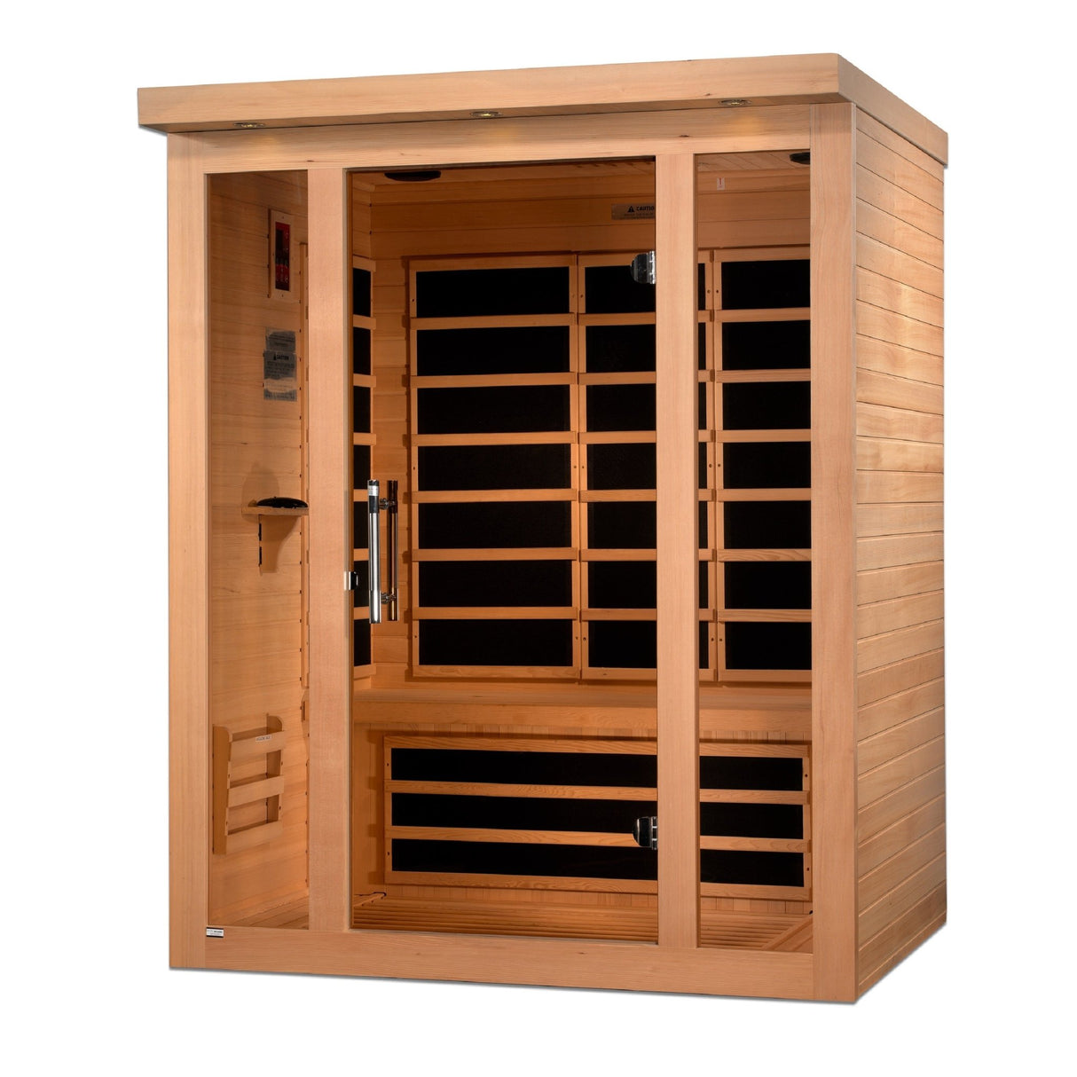 infrared sauna Dynamic Vila Elite 3-person ultra low EMF far infrared model made from Canadian hemlock, front-right view