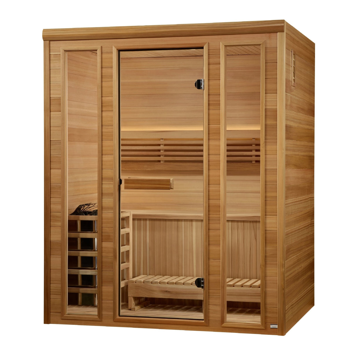 home sauna Golden Designs Andermatt Edition 2 to 3 person traditional model, angled front-right view