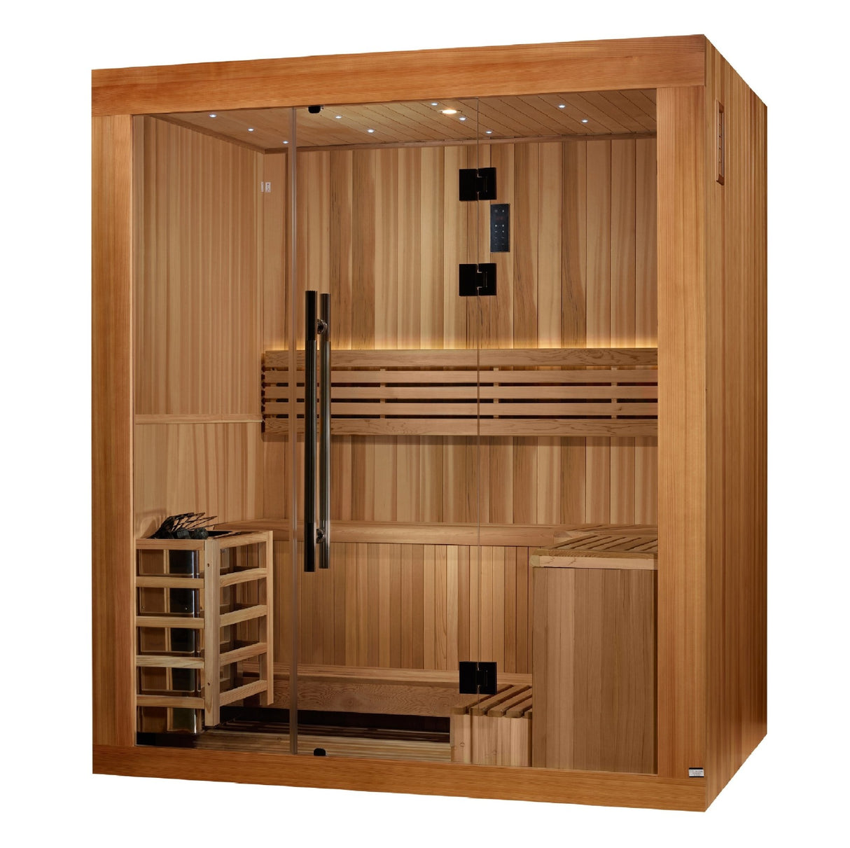 home sauna Golden Designs Copenhagen Edition3-person traditional model, angled front-right view