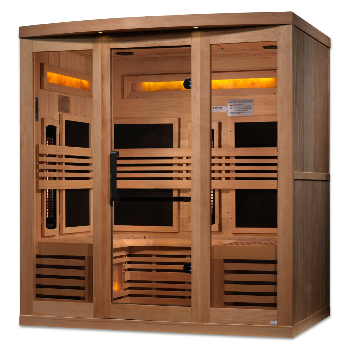 infrared sauna Golden Designs Reserve Series 6-person full spectrum model with Himalayan salt bar, front-right view