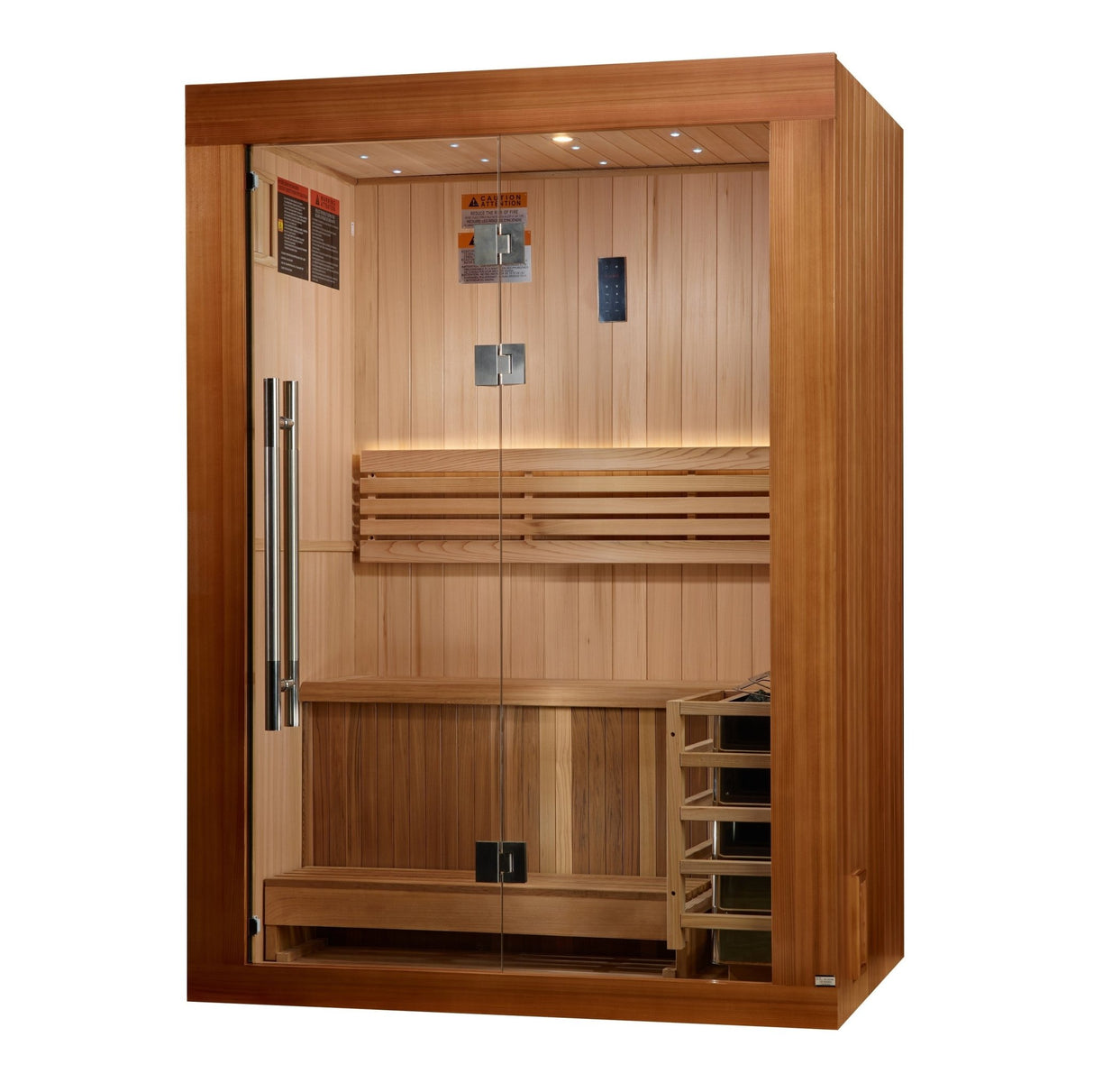 home sauna Golden Designs Sundsvall Edition 2-person traditional model, angled front-right view