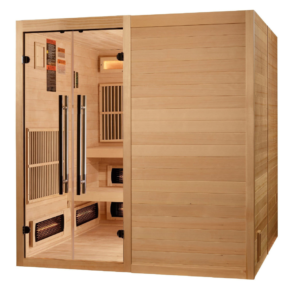 infrared sauna Golden Designs Toledo 6-person full spectrum indoor hybrid model, angled front-right view