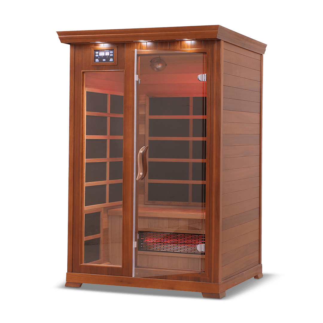 infrared sauna Healthsmart 2-person full spectrum model made from cedar, angled front-right view