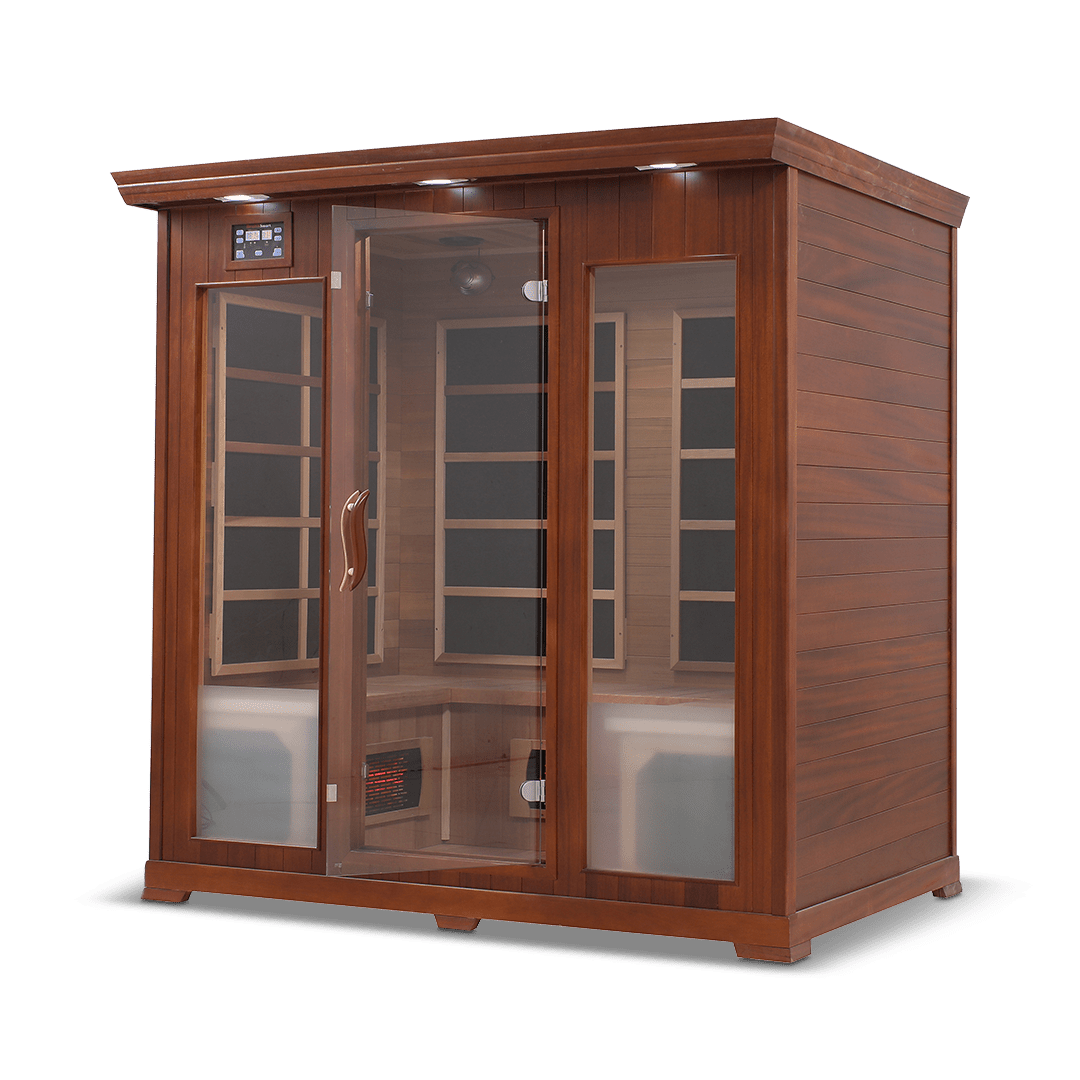 infrared sauna Healthsmart 4-person full spectrum model made from cedar, angled front-right view