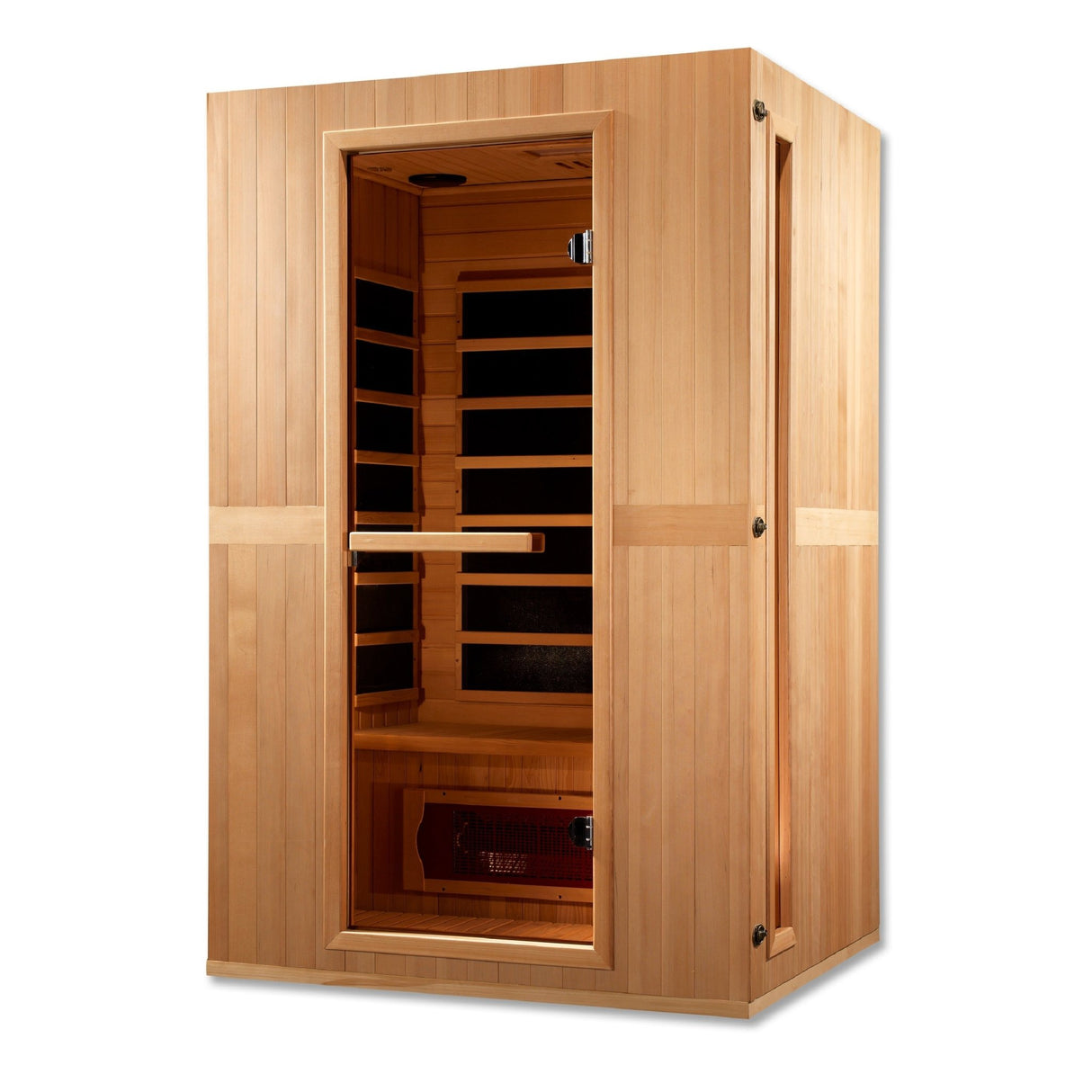 infrared sauna Maxxus Serenity dual tech 2-person low EMF far infrared model, angled front-right view