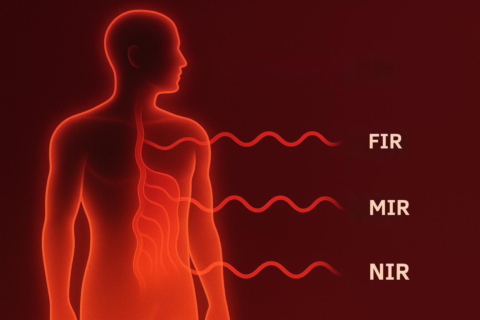 infrared sauna benefits blog image showing human silhouette with layered infrared waves for science-backed recovery illustration