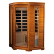 infrared sauna Dynamic Heming 2-person corner low EMF far infrared model made from Canadian hemlock, angled front-right view