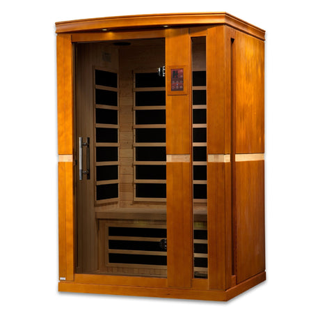 infrared sauna Dynamic Vittoria 2-person low EMF far infrared model made from Canadian hemlock, angled front-right view