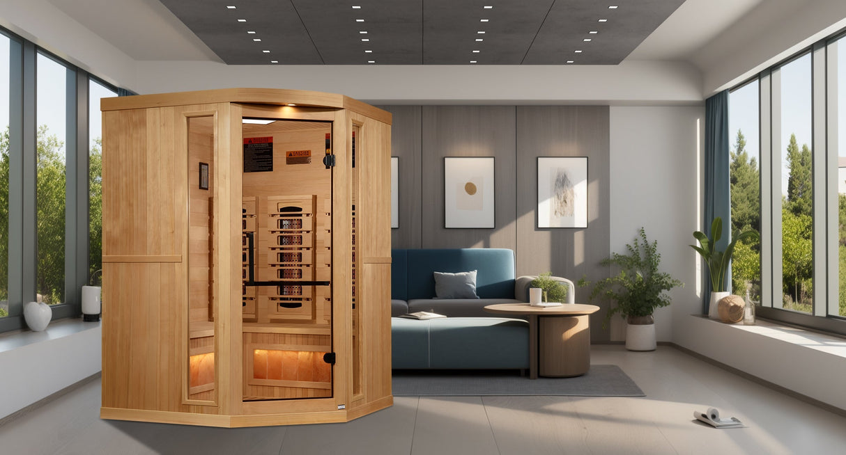 Sauna Golden Designs 2025 Reserve Series 3 - Person Corner Full Spectrum Infrared Sauna with Himalayan Salt Bar 5
