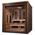 home sauna Golden Designs Karlstad 6-person full spectrum hybrid model with cedar interior, angled front-right view