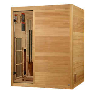 infrared sauna Golden Designs Soria 3-person full spectrum indoor hybrid model, angled front-right view