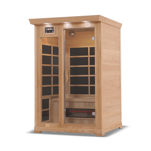 infrared sauna Healthsmart 2-person full spectrum model made from hemlock, angled front-right view