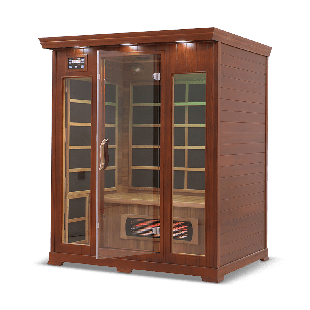 infrared sauna Healthsmart 3-person full spectrum model made from Cedar, angled front-right view