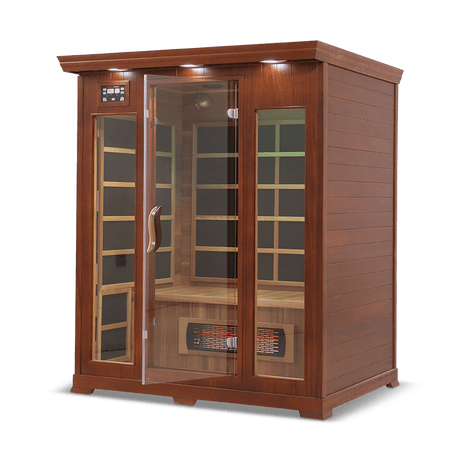infrared sauna Healthsmart 3-person full spectrum model made from Cedar, angled front-right view