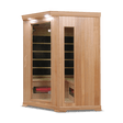 infrared sauna Healthsmart 4-person corner full spectrum model made from hemlock, angled front-right view