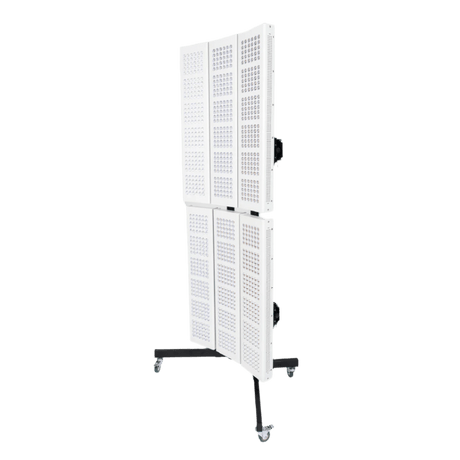 red light therapy Healthsmart 6-panel tower bundle on wheels, angled front-right view