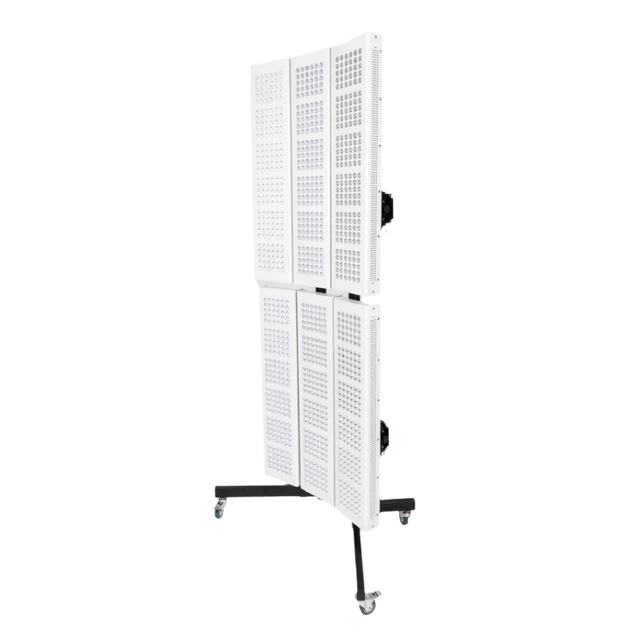 red light therapy Healthsmart 6-panel tower bundle on wheels, angled front-right view
