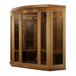 infrared sauna Maxxus 3-person corner low EMF far infrared model made from Canadian red cedar, angled front-right view