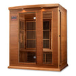 infrared sauna Maxxus 3-person low EMF far infrared model made from Canadian red cedar, angled front-right view