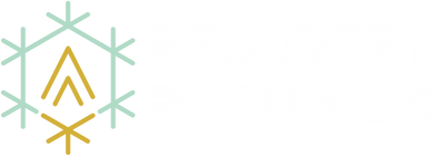 recovery rituals logo with gold flame symbol inside mint green snowflake and brand name in custom font